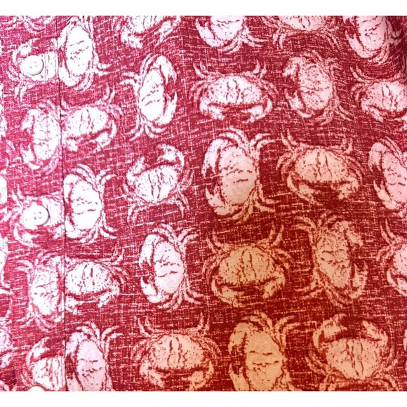 Izod Saltwater Mens XXL Red White Crab Print Short Sleeve Button-Up Summer Shirt - Picture 5 of 11